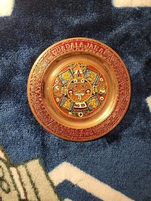 Vintage Copper Mayan Calender Wall Plate Decoration Hand Painted. See Pictures • $24.95