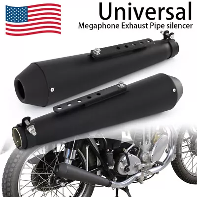 Pair For Honda CB350 CB360 Black Cafe Reverse Cone Megaphone Exhaust Pipes BK • $88.88