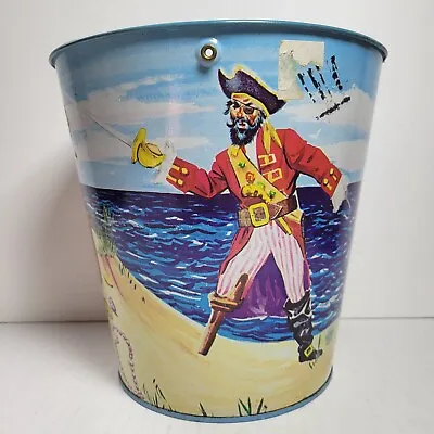 Vintage Tin Sand Pail U.S Metal Toy Mfg Co Pirate Treasure Chest Beach NO HANDLE • $50