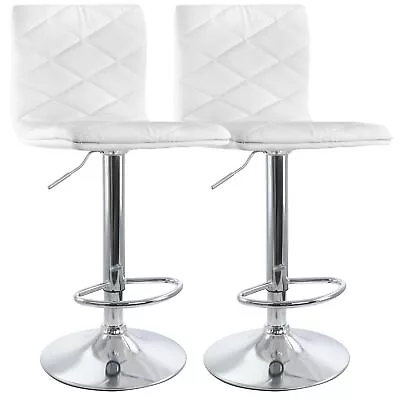 Elama 2 Piece Adjustable Diamond Tufted Faux Leather Bar Stool In White With Ch • $230.44