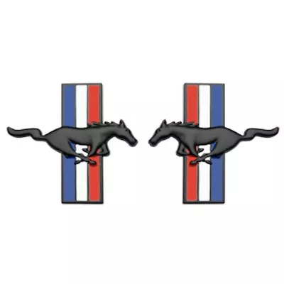 1 Pair (2Pcs) Black Tri Bar Mustang Horse Side Fender Metal Badge Emblem Sticker • $19.95