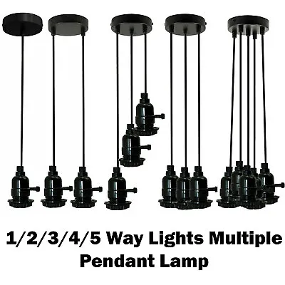 Hanging Pendant Light E27 Cluster 1/2/3/4/5 Way Lights Multiple Pendant Lamp • £9.15