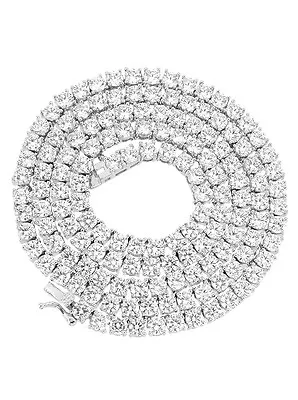 Unisex 1 Row Silver Finish Solitaire Bling Tennis Chain Necklace 16-30 Inches • $29.95