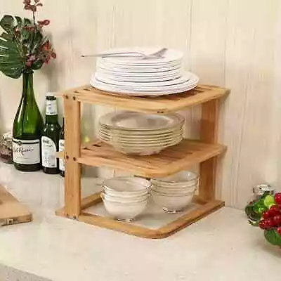 3 Tier Bamboo Wooden Corner Shelf Dish Storage Kitchen Rack Organizer Home Decor • $34.95