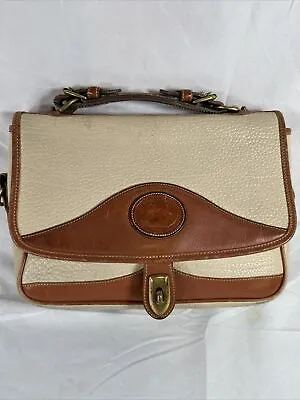 Vintage Dooney And Bourke Leather Cream Brown Satchel Shoulder Hand Bag Purse • $39.99