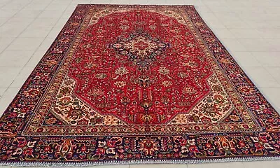 Authentic Hand Knotted Vintage Tribal Tabreez Wool Area Rug 9 X 6 Ft (SU 449) • $0.99