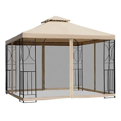 10' X 10' Patio Gazebo With Corner Shelves Netting Vented Roof For Outdoors • $299.99