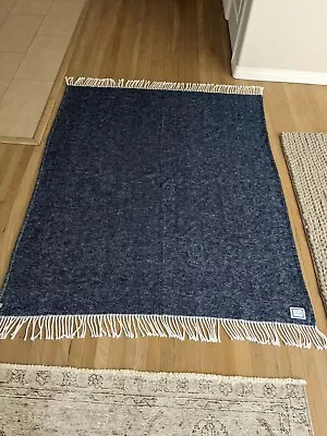 Matouk Portugal Blue Cotton Throw Blanket With Fringe 30  X 52  • $40