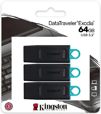 £12.99 • Buy 3 Packs Of Kingston 64GB Data Traveller Exodia Memory Stick USB 3.2 Flash Drive