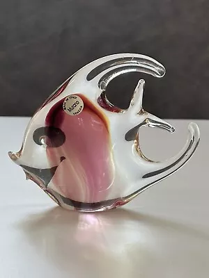 Italian Murano Glass Venezia Figurine Angel Fish Vintage 5” X 6” Clear W/ Purple • $29