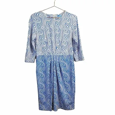 J. Mclaughlin | Catalina Cloth Mia Dress Oahu Waves Pattern Blue White Size M • $34.99