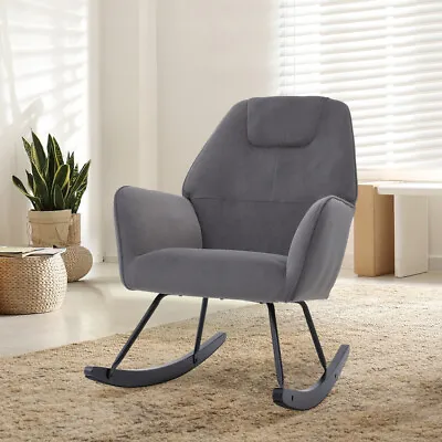 Grey Rocking Chair Accent Armchair Rocker Upholstered Living Room Lounge Chair • £115.95