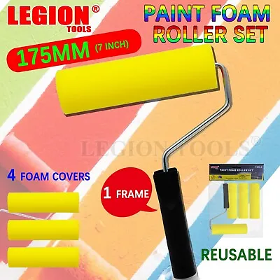 $22.99 • Buy 4Pcs Paint Foam Roller 1 Frame Set 175mm 7  Home Paint Quick Drying Reusable