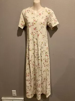 Women's Vtg VARSITY SPORT Beige Floral Modest Midi-Long Cotton Dress USA Size PM • $12.99