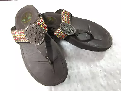 Skechers Tone Ups Brown Thong Sandals W/Embroidered Strap Accent SZ 7 • $20
