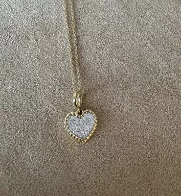 David Yurman Cable Collectibles Pave Plate Heart Necklace 18K Yellow Gold • $1150