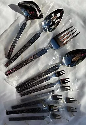 Riviera Serving Spoons Relish Forks Silverware Japan Set 12 Mid Century Modern • $25