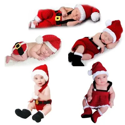 $15.99 • Buy Newborn Christmas Baby Crochet Knit Costume Photography Photo Props Xmas Clothes