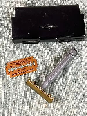 Vintage Gillette Razor With Bakelite Travel Case Set Shave Box Kit • $44