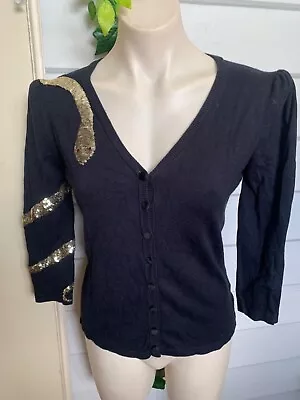 WHEELS & DOLLBABY Black Sequin Snake Cardigan Size 14 • $129