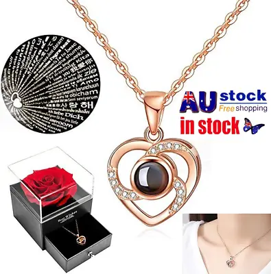 I Love You In 100 Languages Projection Heart Pendant Necklace Jewelry For Her He • $12.96