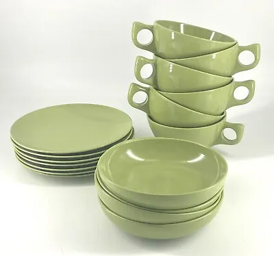Vintage Brookpark Melmac Dish Set 17 Pcs Apple Tree Green Plates Cups Bowls Rare • $30