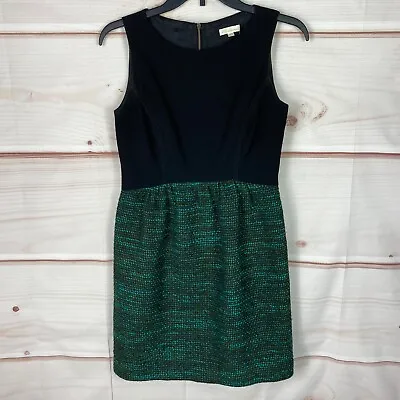 Shoshanna Tweed Sleeveless Sheath Womens Dress Green Black Back Zipper Size 2 • $17.49