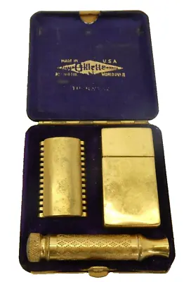 Vintage Used Gold Color Gillette Safety Shaving Razor In Travel Case • $76