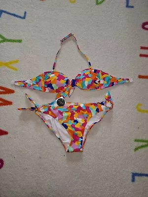 Colourful Rainbow Pink Turquoise Bikini Papaya Size 10/12 • £6