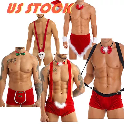 US Sexy Men Christmas Santa Claus Costume Suspender Boxer Briefs Underwear • $13.49