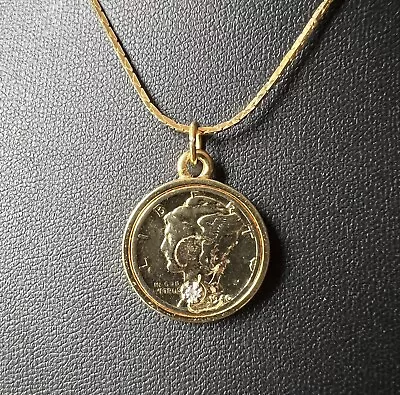 1940 Mercury Dime Gold Coated Necklace With Stone 18” Chain • $28