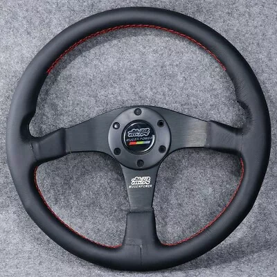 Mugen Genuine Leather Steering Wheel 350mm Drift Horn Red Stitching 53100-XG8-K1 • $137.10