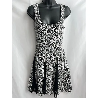 A'reve Romantic Lace Insert Floral Mini Dress Black White Size S Retro A Line • $25