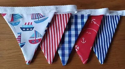  Nautical Red White & Blue Fabric Bunting Double Sided Handmade Beach Seaside • £4.99