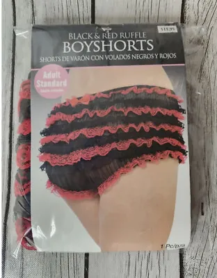 Lace Ruffled Garter Booty Shorts Underwear Black Red Boy Shorts Costume One Size • $10.95