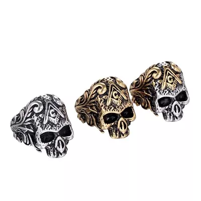 Retro Men's Stainless Steel Masonic Skull Ring Biker Jewelry Gold Tone Size 7-13 • $13.28