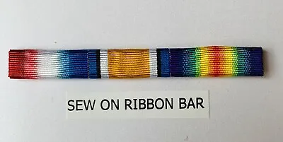 WW1 TRIO SEW ON RIBBON BAR 1914-15 Star British War Medal Victory Medal. New • £9