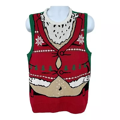 Ugly Christmas Sweater Vest Men's Size MEDIUM Santa Clause Fat Belly  115/3 • $22.95