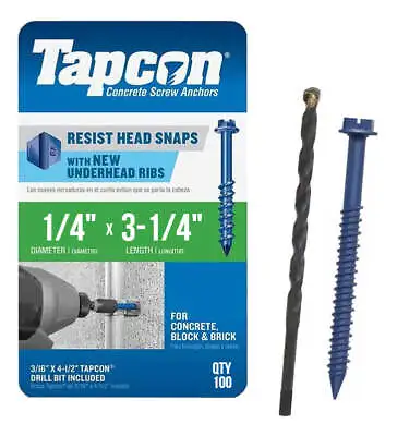 Tapcon 1/4  X 3-1/4  Hex Head Concrete Anchor Screws 3161407 | 100 Pack | Drill  • £34.67