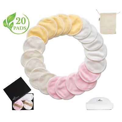 Reusable Make Up Remover Pads 20 Face Facial Washable Bamboo Cleansing Wipes • £11.99