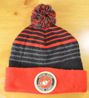 Marine Corp Pom Blue Red Hat Cap Beanie Adult One Size Outdoors Knit Winter Mens • $14.69