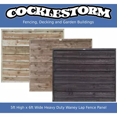 5ft High X 6ft Wide Heavy Duty Waney Lap Timber Garden Fence Panel (3 Colours) • £36