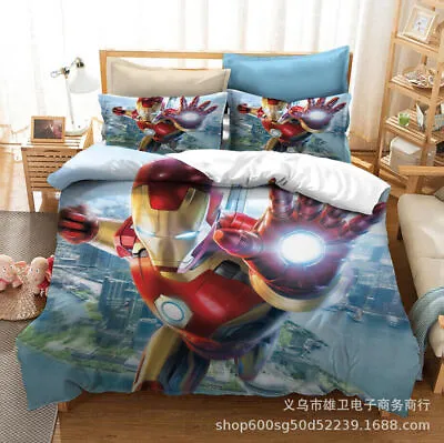 Iron Man Marvel Avengers Bedding Set 3PCS Duvet Cover Pillowcase Comforter Cover • $62.53