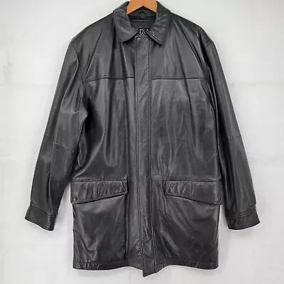 Jos A Bank Coat Men's XLL Tall Black Leather Zip-Out Wool Blend Liner Mid Length • $69.95