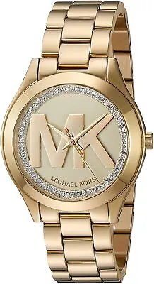 Womens Wristwatch MICHAEL KORS SLIM RUNWAY MK3477 Steel Golden Swarovski • $211.60