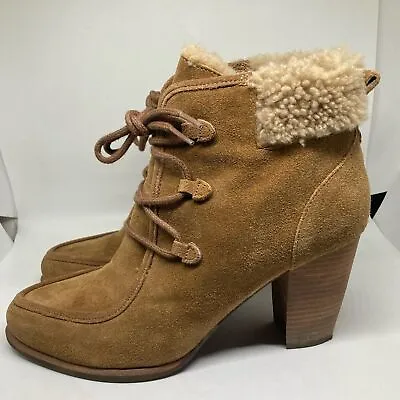 Ugg Analise Chestnut Sherpa Leather Suede Heel Clog Ankle Boots Size 9.5 Women • $85