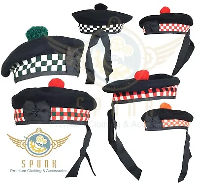 Scottish Highlander Military Piper DICED BALMORAL Bonnet Hat /KILT CAP 100% Wool • $26.59