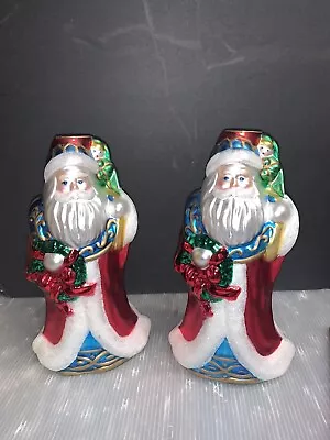 Vintage Santa Christmas Candlesticks Holder Mercury Glass • $45
