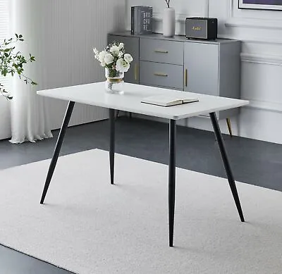£99.99 • Buy Small 4 Seater Kitchen Dining Table 120cm - White Marble Effect Top & Black Legs
