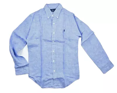 Ralph Lauren Slim Fit Linen Shirt Ocean Wash Checkered In Blue • $49.99